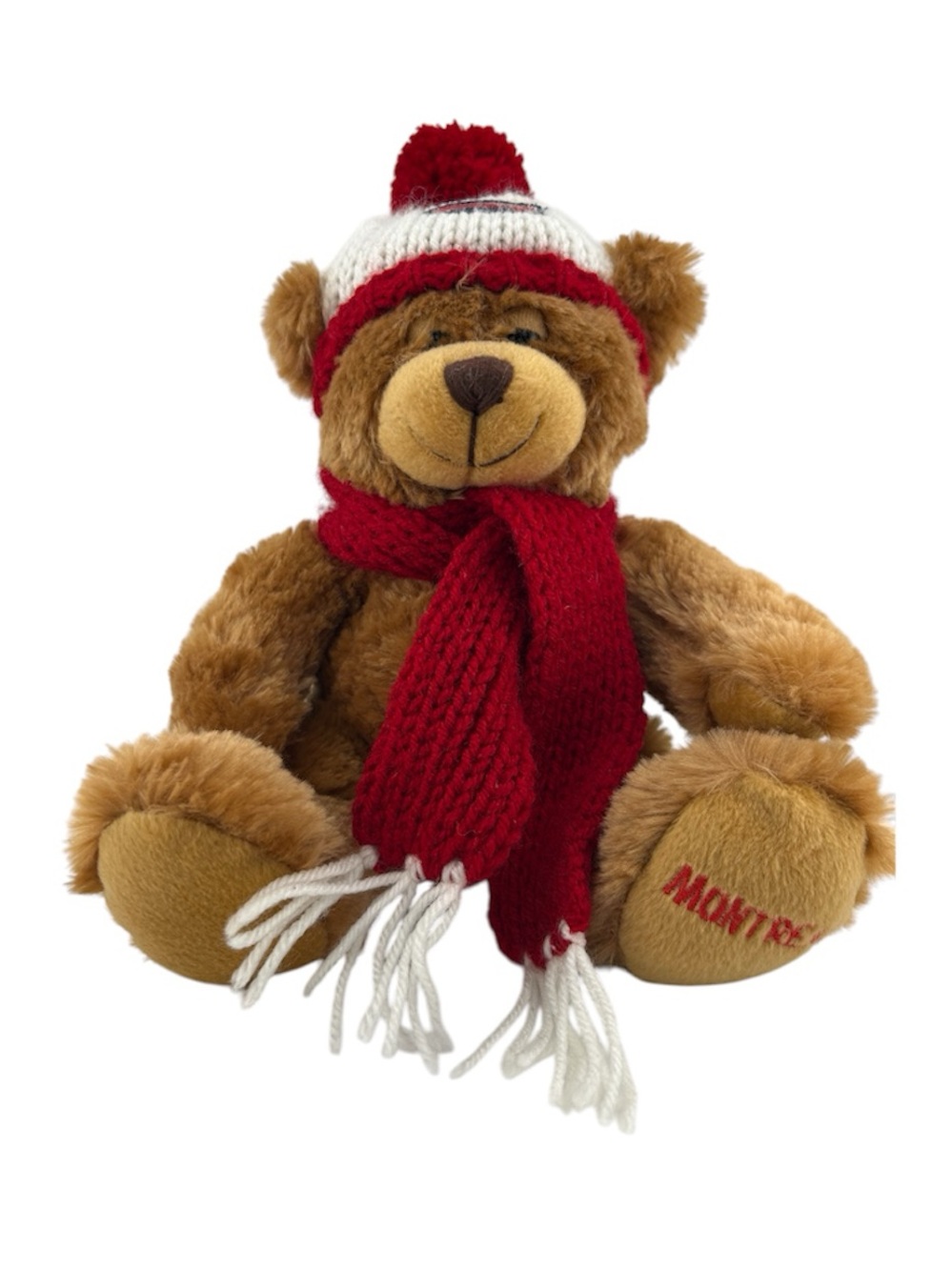 NHL Montreal Canadiens Brown Teddy Bear with Red & White Hat and Red Scarf